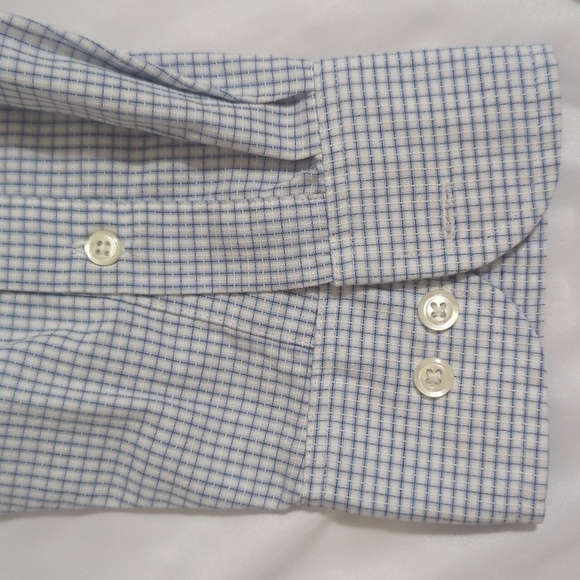 Van Heusen Grid Pattern Button Down Shirt, Color White/Blue Size 16 - Picture 5 of 14